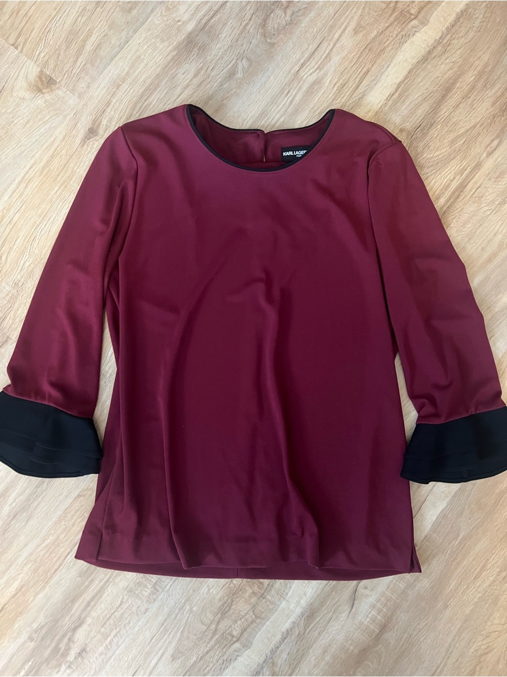 Karl Lagerfeld Burgundy Blouse with Black Ruffle Sleeves